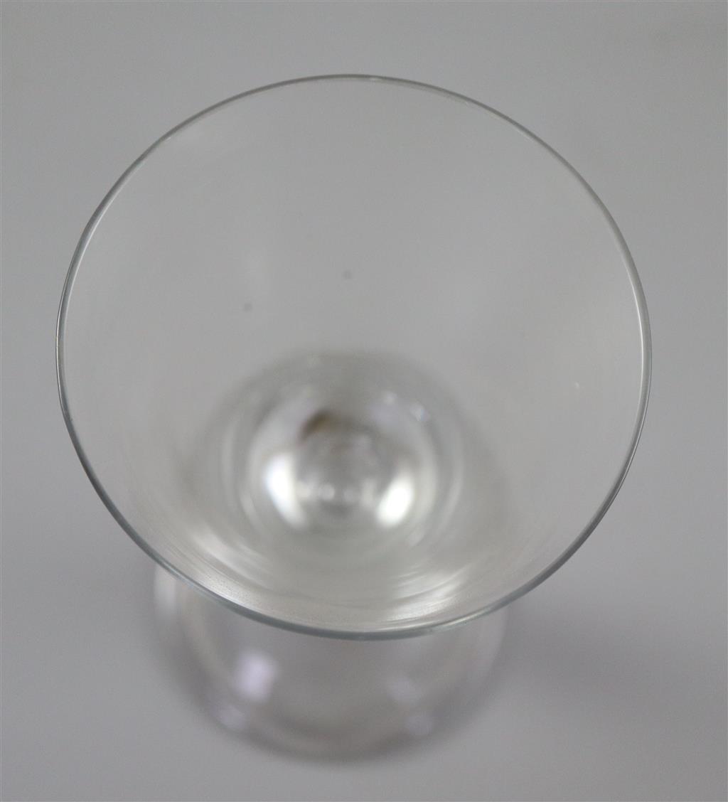 An English or Dutch light baluster wine glass, c.1740, 17.2cm high